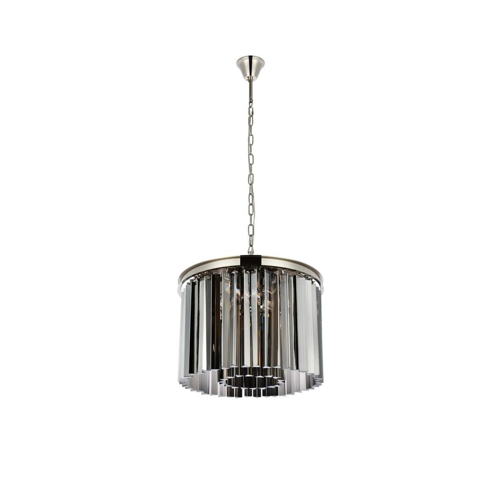 Sydney 6 Light Polished Nickel Pendant Silver Shade (Grey) Royal Cut Crystal. Picture 6