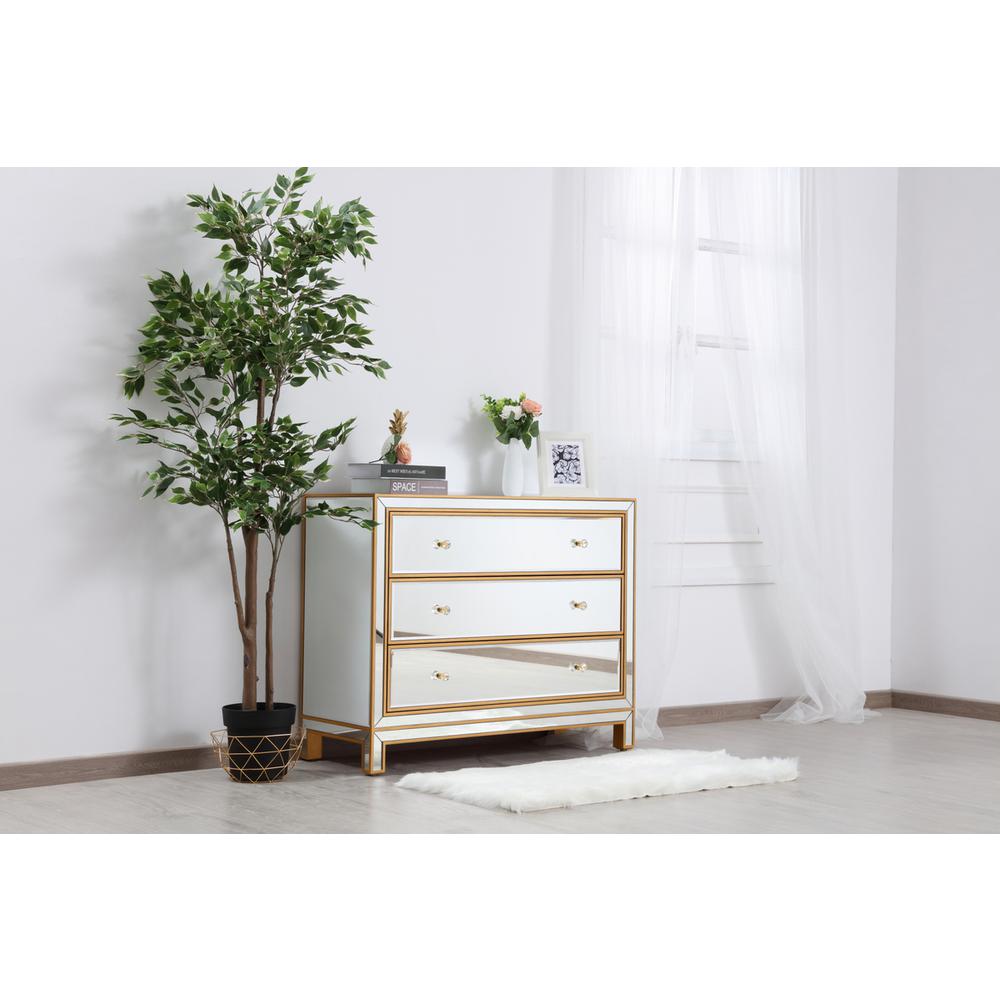 Chest 3 Drawers 40In. W X 16In. D X 32In. H In Gold. Picture 2