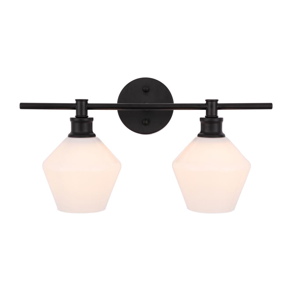 Gene 2 Light Black And Frosted White Glass Wall Sconce. Picture 9