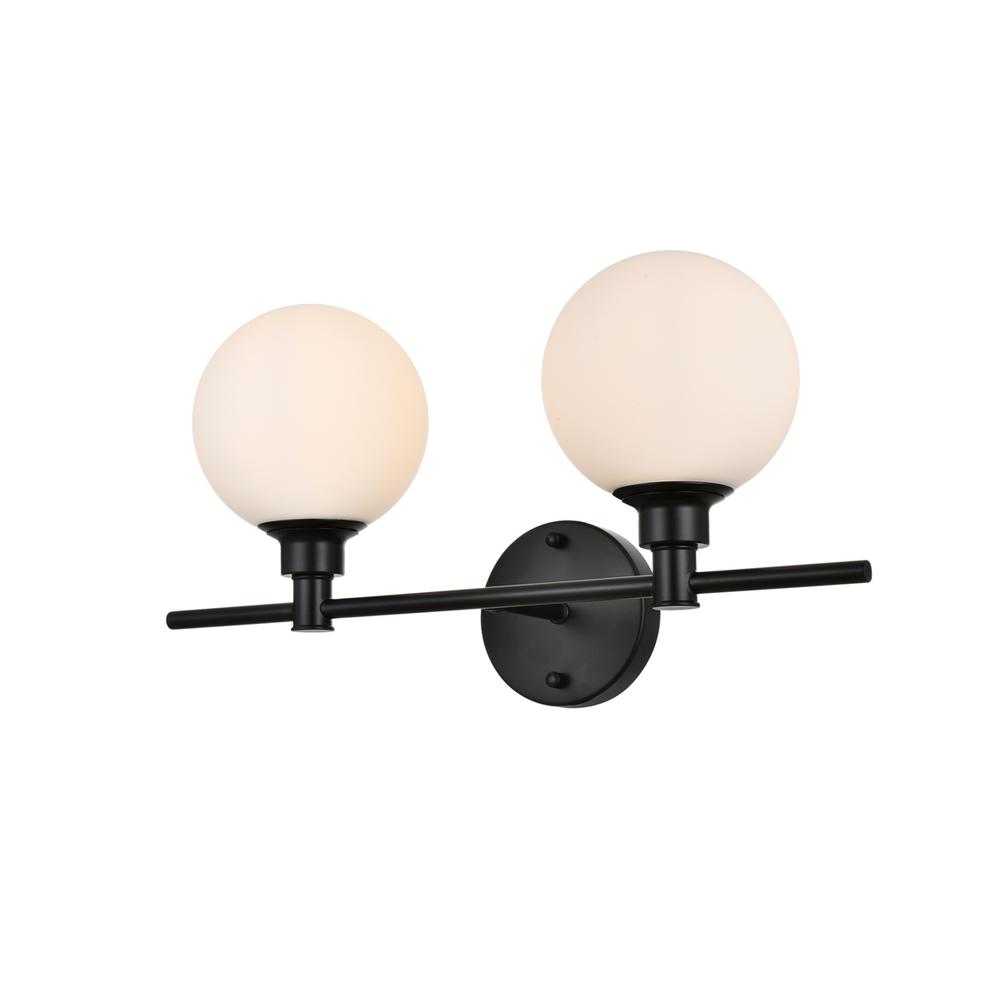 Cordelia 2 Light Black And Frosted White Bath Sconce. Picture 2