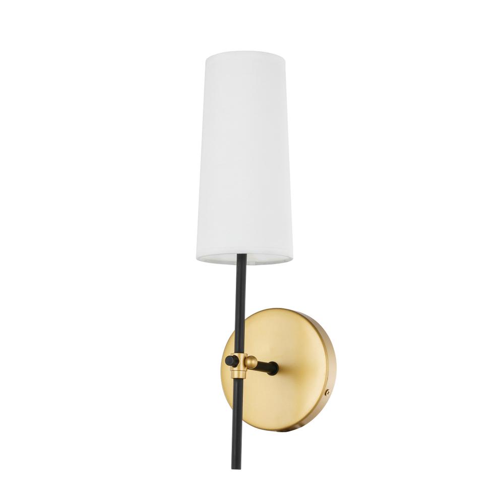 Mel 1 Light Brass And Black And White Shade Wall Sconce. Picture 3