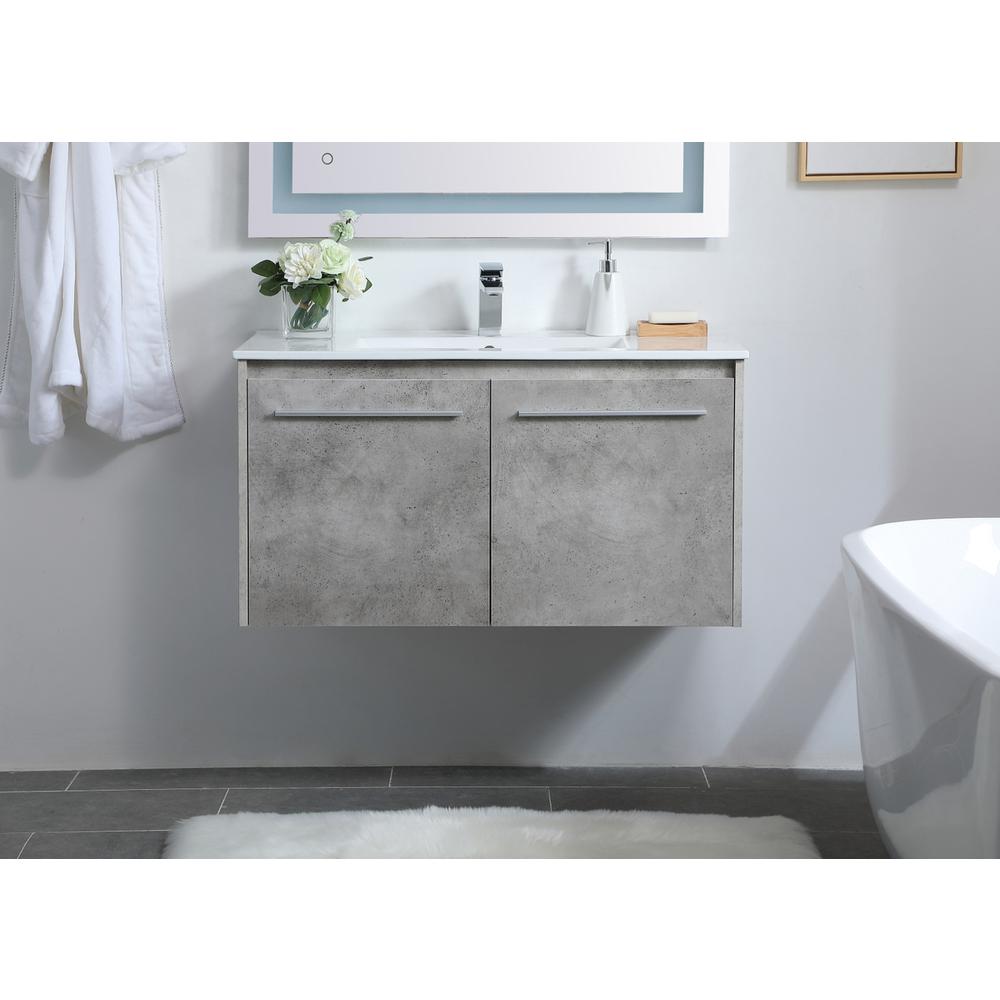 36 Inch  Single Bathroom Floating Vanity In Concrete Grey. Picture 13