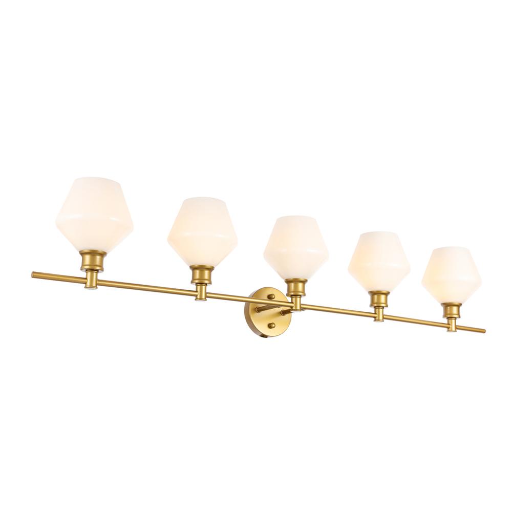 Gene 5 Light Brass And Frosted White Glass Wall Sconce. Picture 5