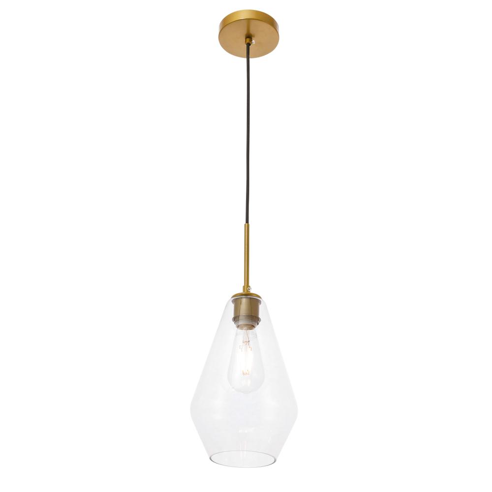 Gene 1 Light Brass And Clear Glass Pendant. Picture 5