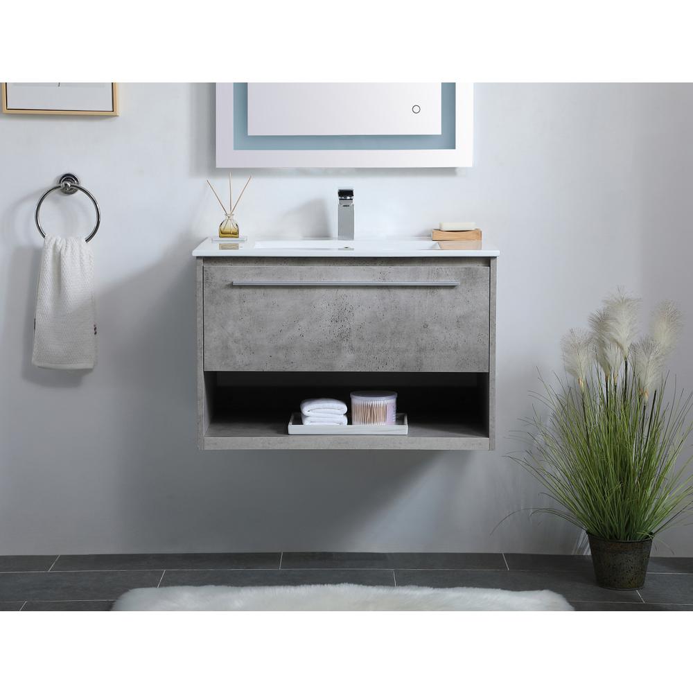 30 Inch  Single Bathroom Floating Vanity In Concrete Grey. Picture 13