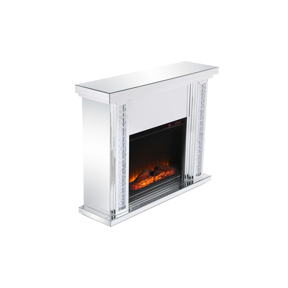 47.5 In. Crystal Mirrored Mantle With Wood Log Insert Fireplace. Picture 9