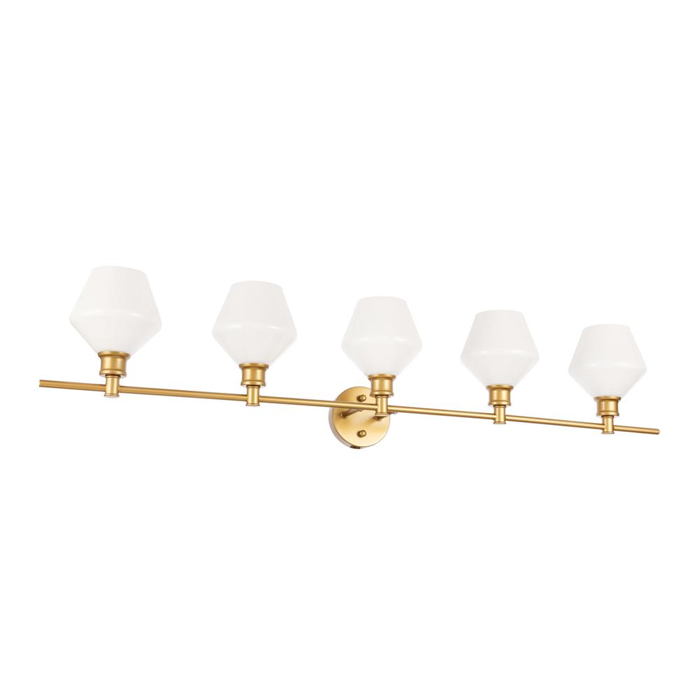 Gene 5 Light Brass And Frosted White Glass Wall Sconce. Picture 4