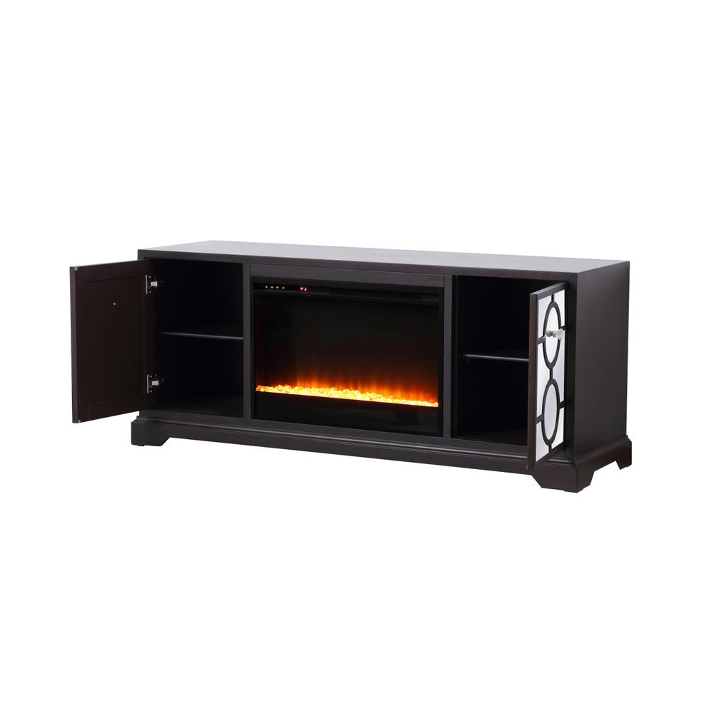 60 In. Mirrored Tv Stand With Crystal Fireplace Insert In Dark Walnut. Picture 6