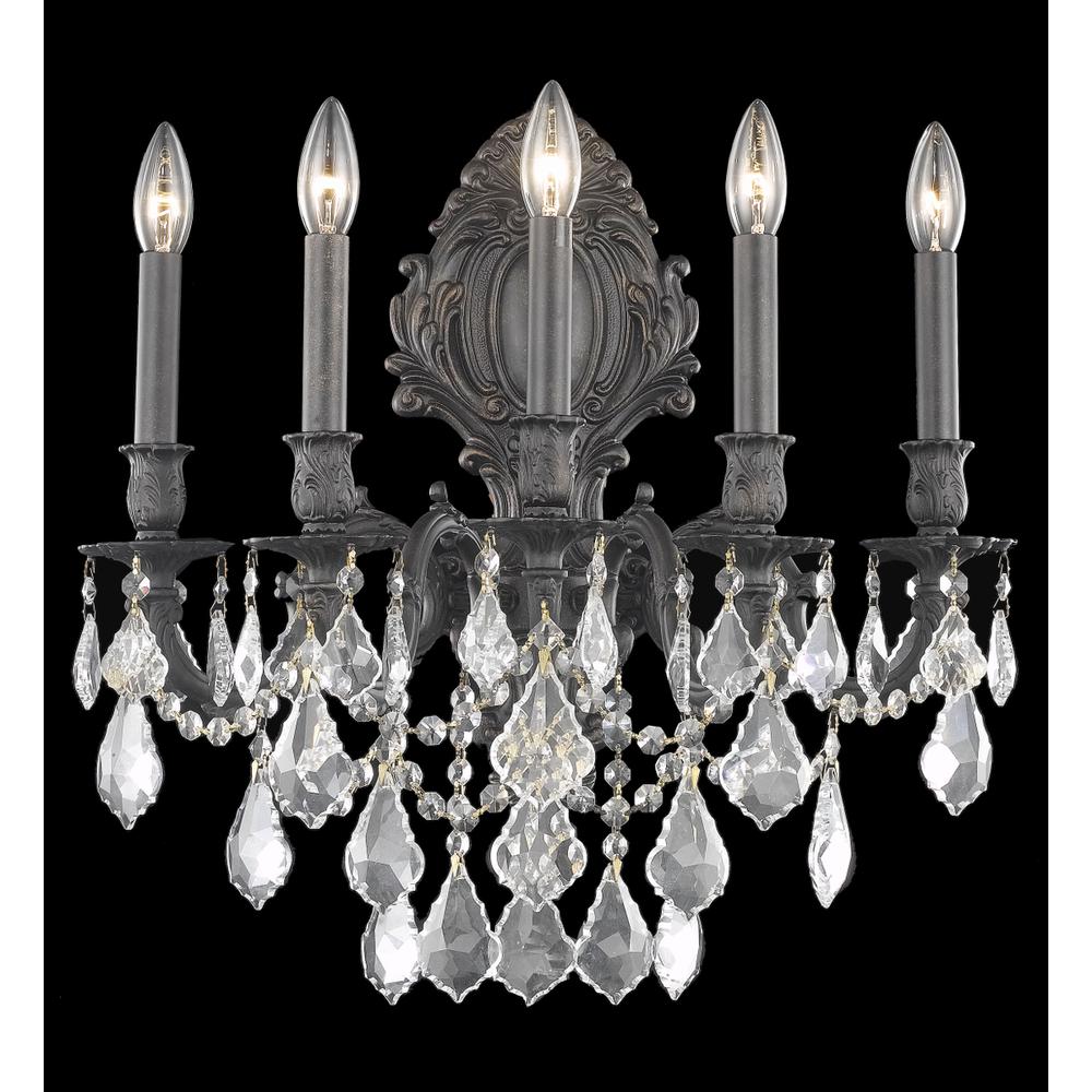 Monarch 5 Light Dark Bronze Wall Sconce Clear Royal Cut Crystal. Picture 1