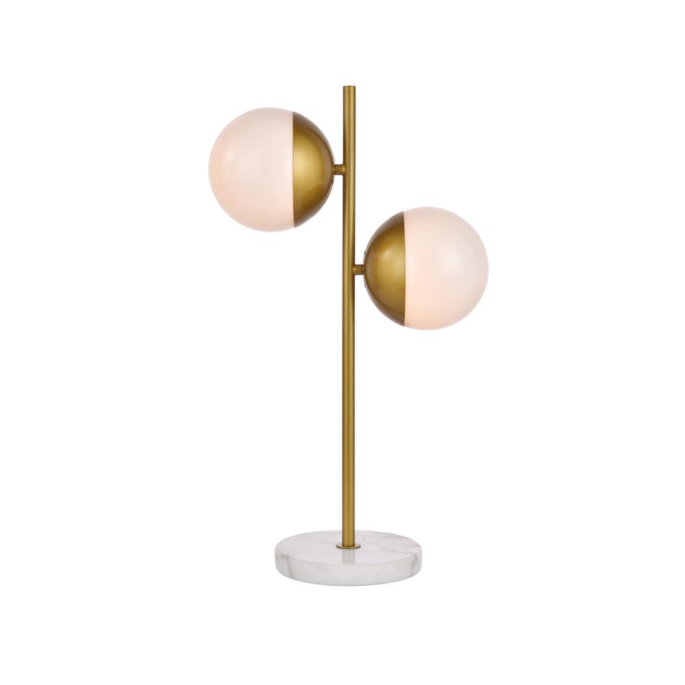 Eclipse 2 Lights Brass Table Lamp With Frosted White Glass. Picture 1