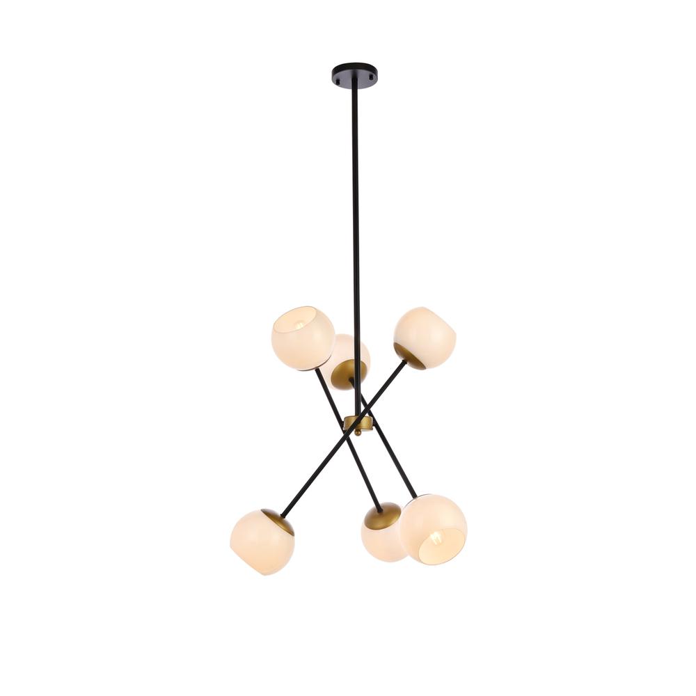 Axl 24 Inch Pendant In Black And Brass With White Shade. Picture 1