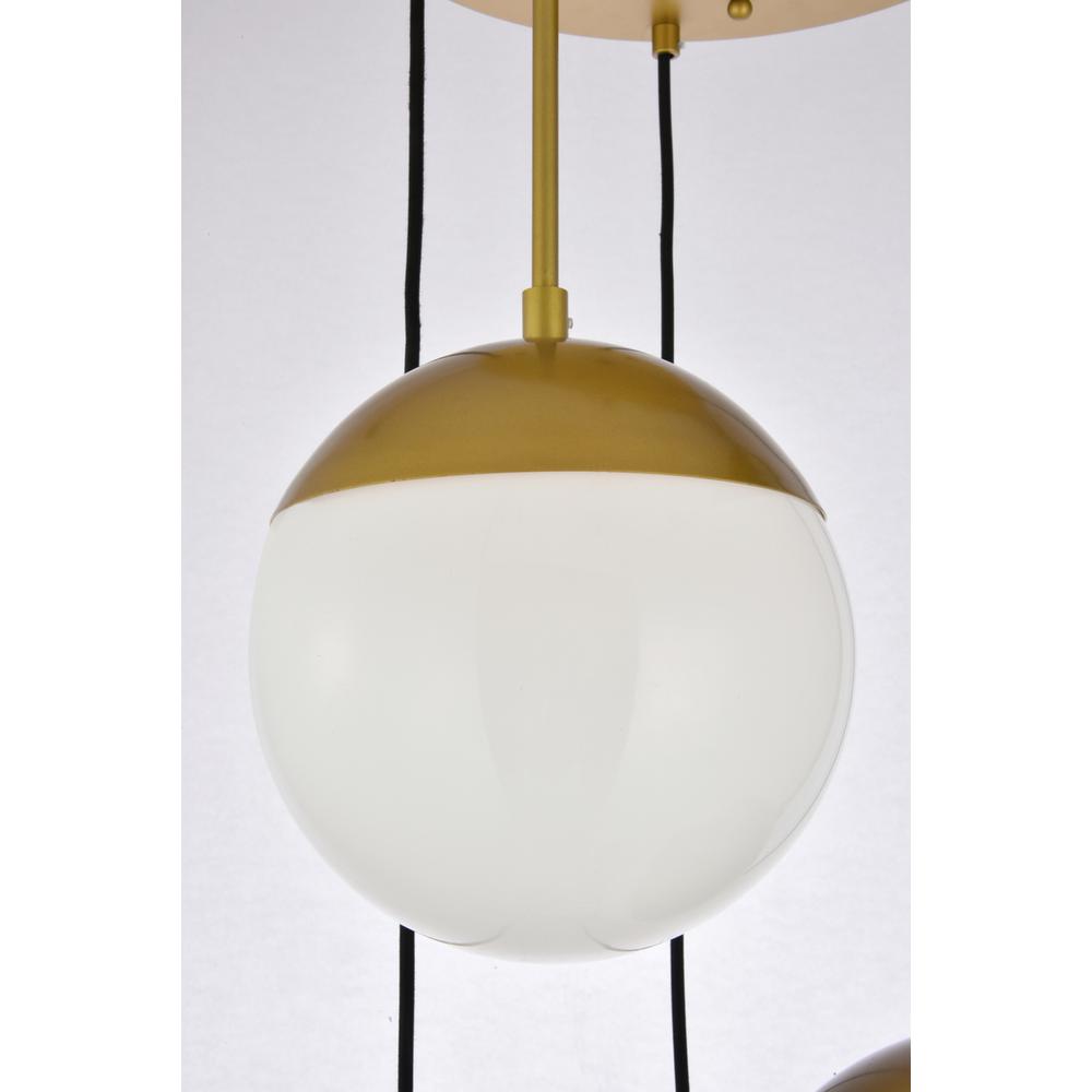 Eclipse 5 Lights Brass Pendant With Frosted White Glass. Picture 3