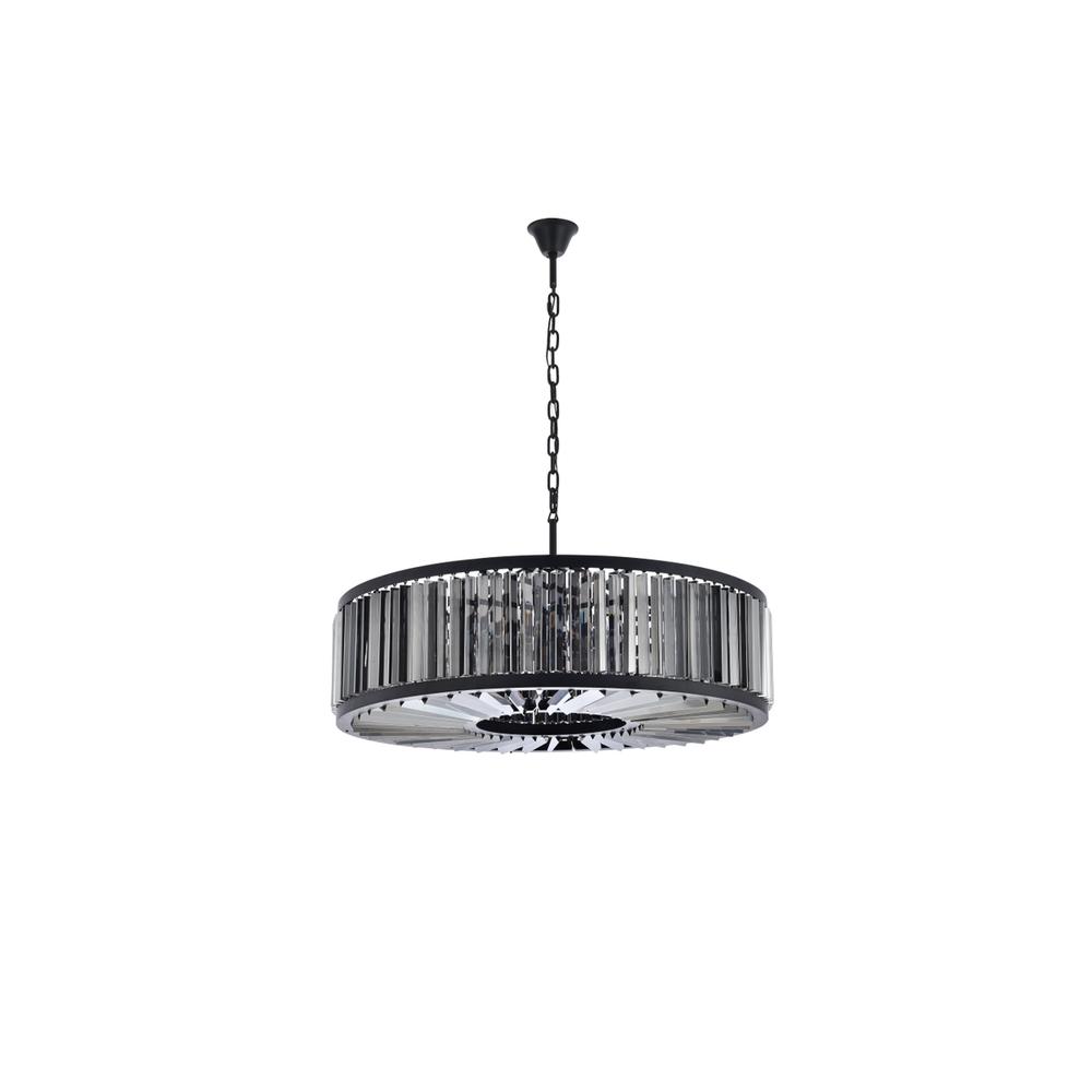 Chelsea 10 Light Matte Black Chandelier Silver Shade (Grey) Royal Cut Crystal. Picture 6