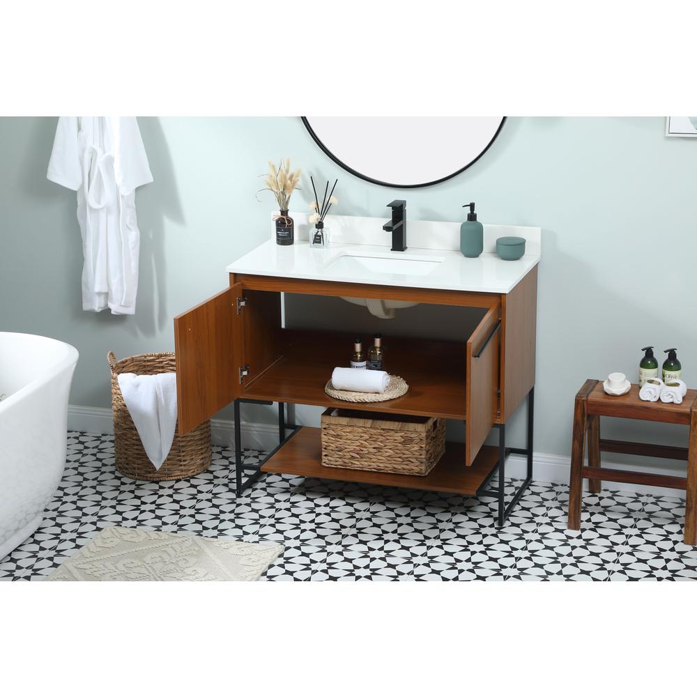 40 Inch Single Bathroom Vanity In Teak With Backsplash. Picture 3
