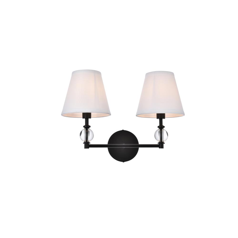 Bethany 2 Lights Bath Sconce In Black With White Fabric Shade. Picture 1