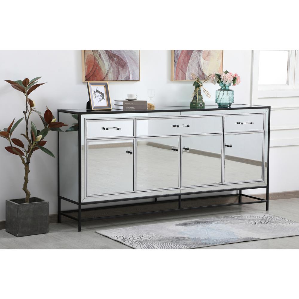 James 72 In. Mirrored Credenza In Black. Picture 2