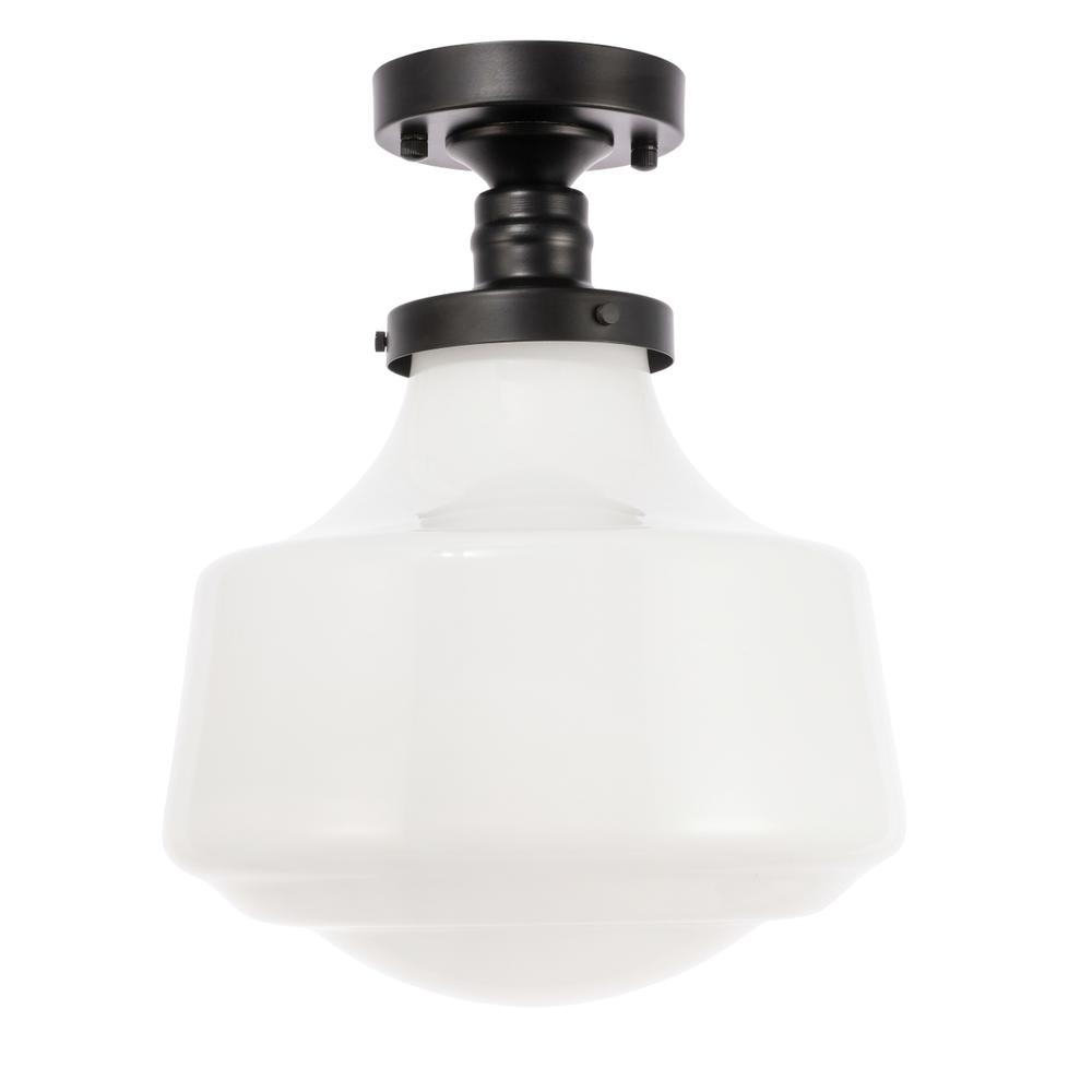 Lyle 1 Light Black And Frosted White Glass Flush Mount. Picture 2