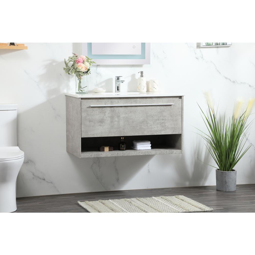 36 Inch Single Bathroom Vanity In Concrete Grey. Picture 2