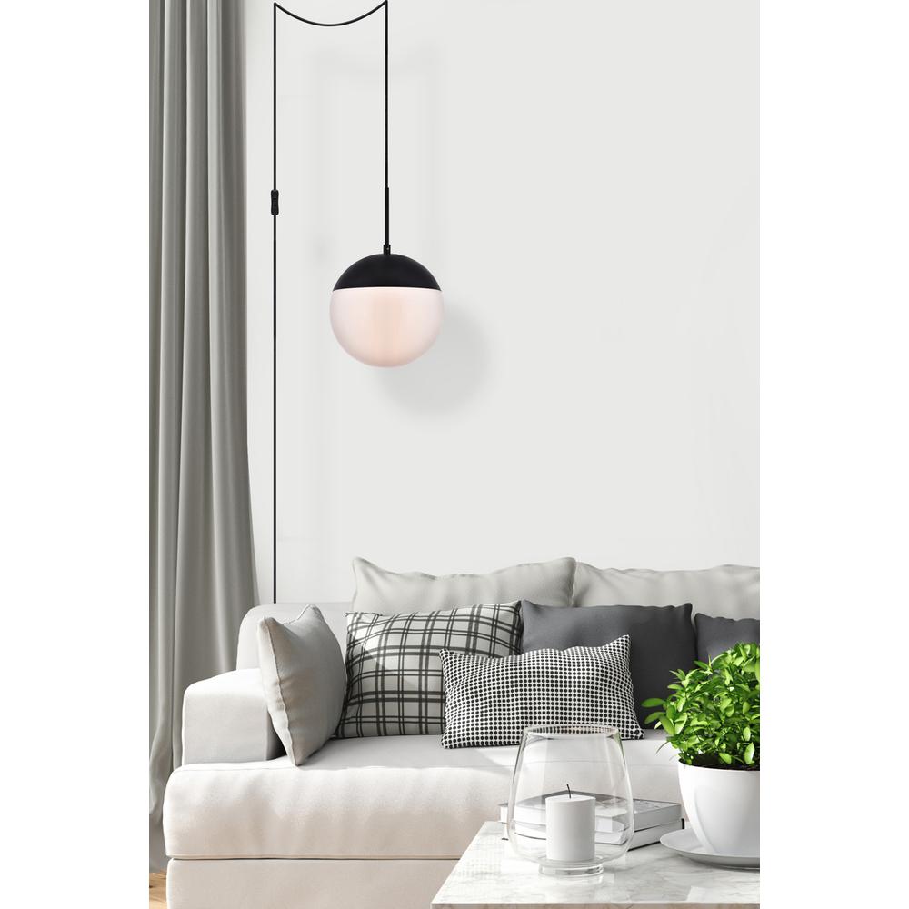 Eclipse 1 Light Black Plug In Pendant With Frosted White Glass. Picture 5