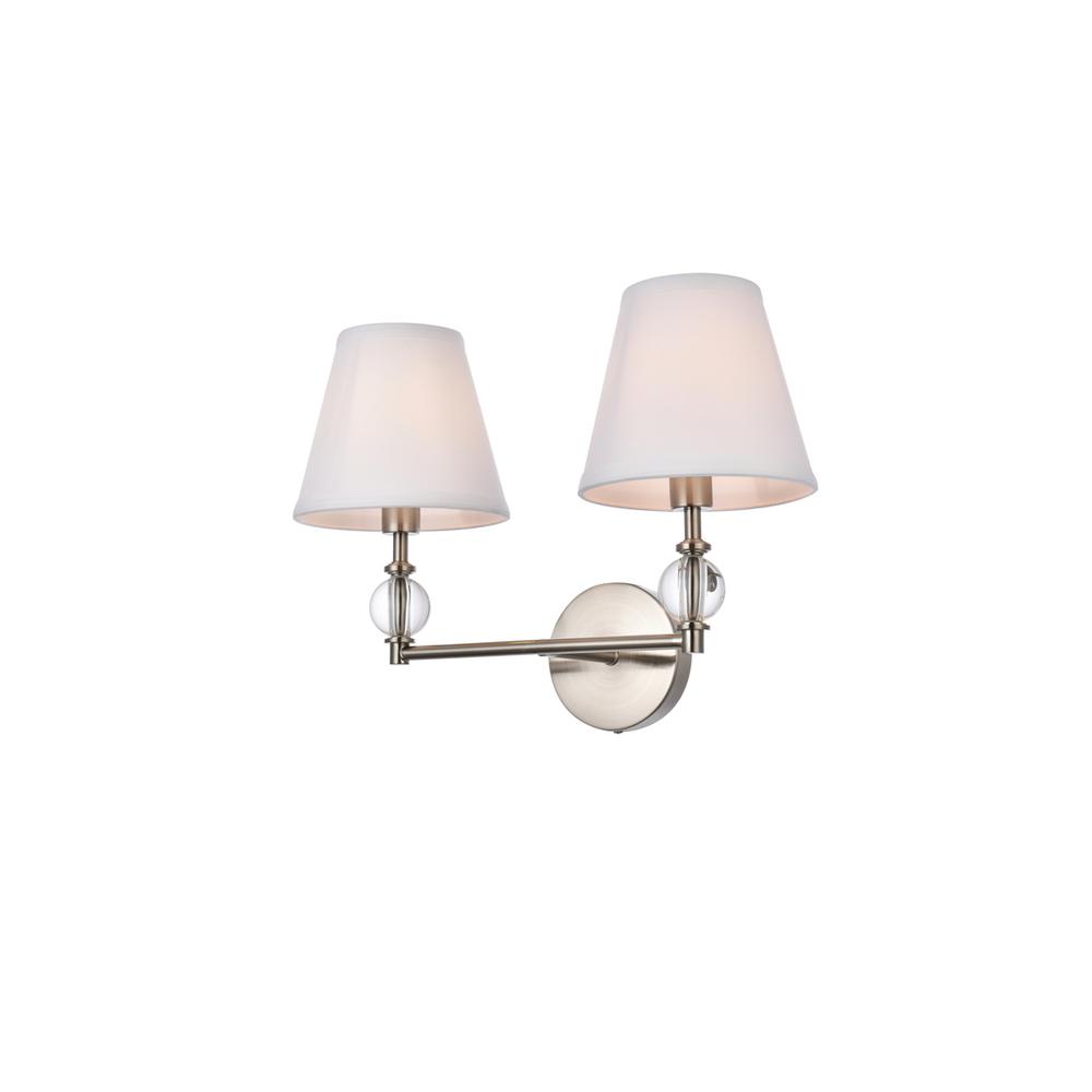 Bethany 2 Lights Bath Sconce In Satin Nickel With White Fabric Shade. Picture 2