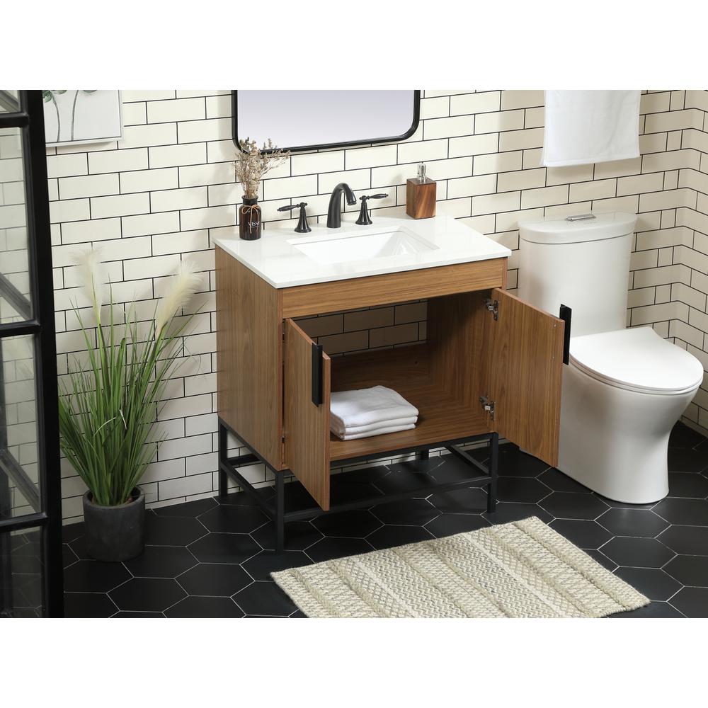 30 Inch Single Bathroom Vanity In Walnut Brown. Picture 3