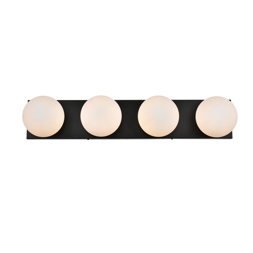 Jaylin 4 Light Black And Frosted White Bath Sconce. Picture 1