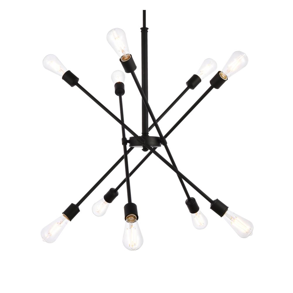Axel 10 Lights Black Pendant With Hanging Rod. Picture 2
