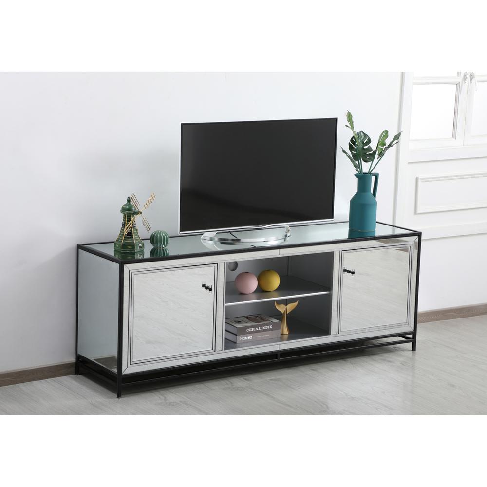 James 72 In. Mirrored Tv Stand In Black. Picture 3