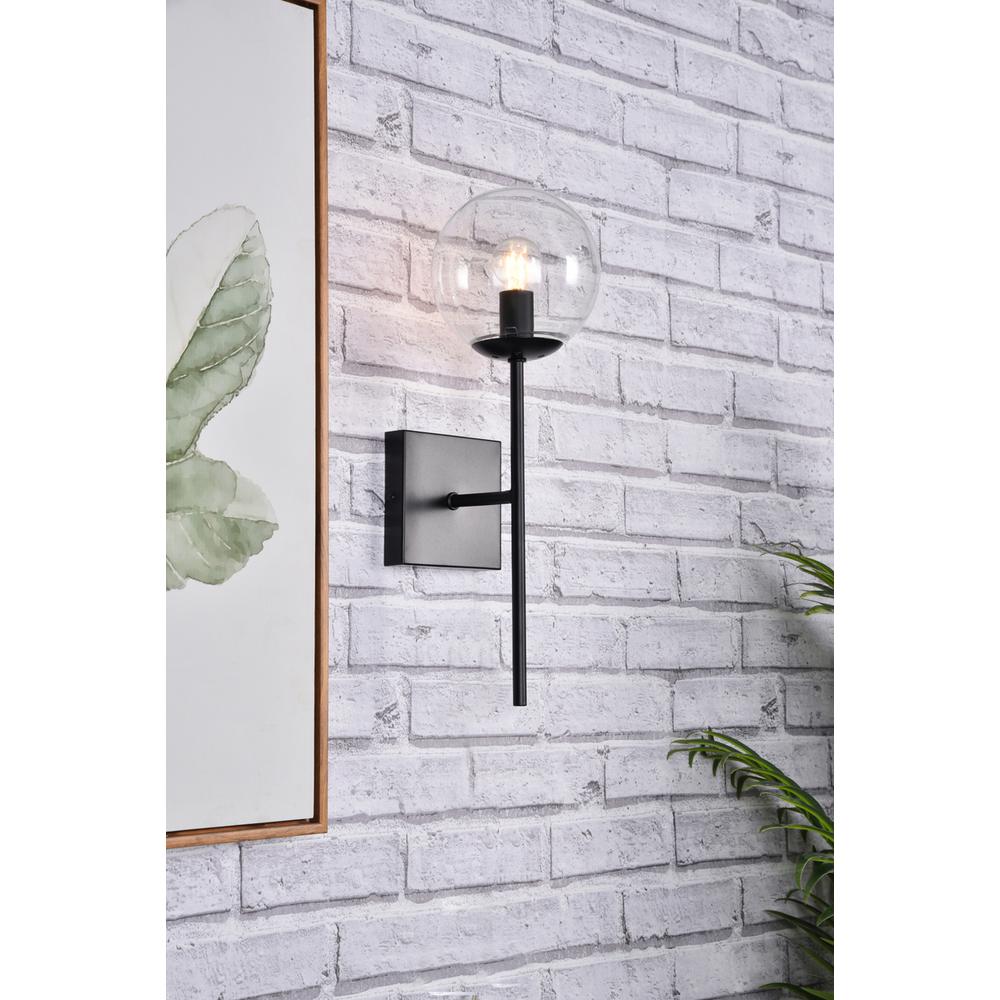 Neri 1 Light Black And Clear Glass Wall Sconce. Picture 8