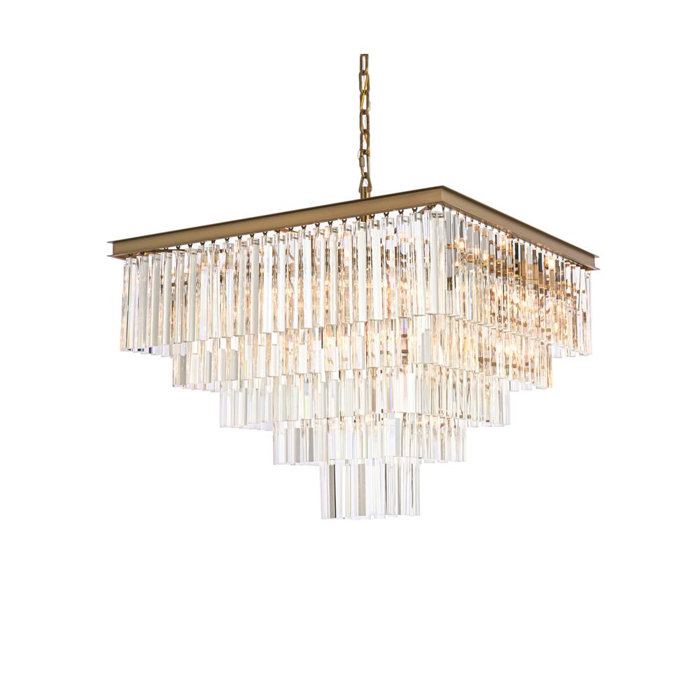 Sydney 34 Inch Square Crystal Chandelier In Satin Gold. Picture 2
