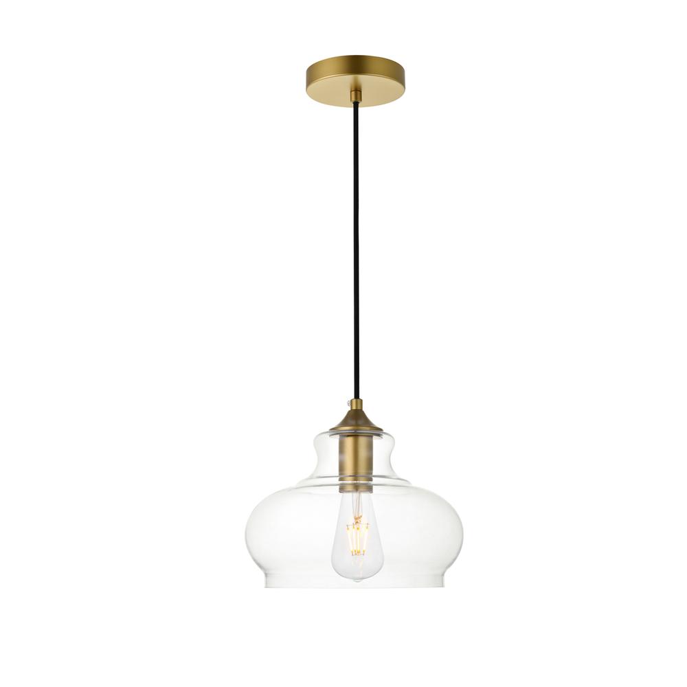 Destry 1 Light Brass Pendant With Clear Glass. Picture 1