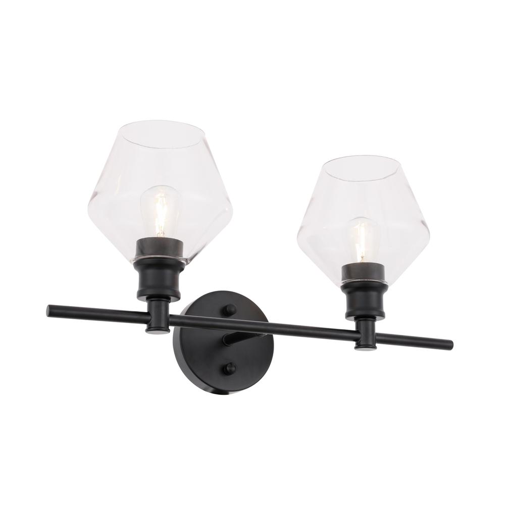 Gene 2 Light Black And Clear Glass Wall Sconce. Picture 5