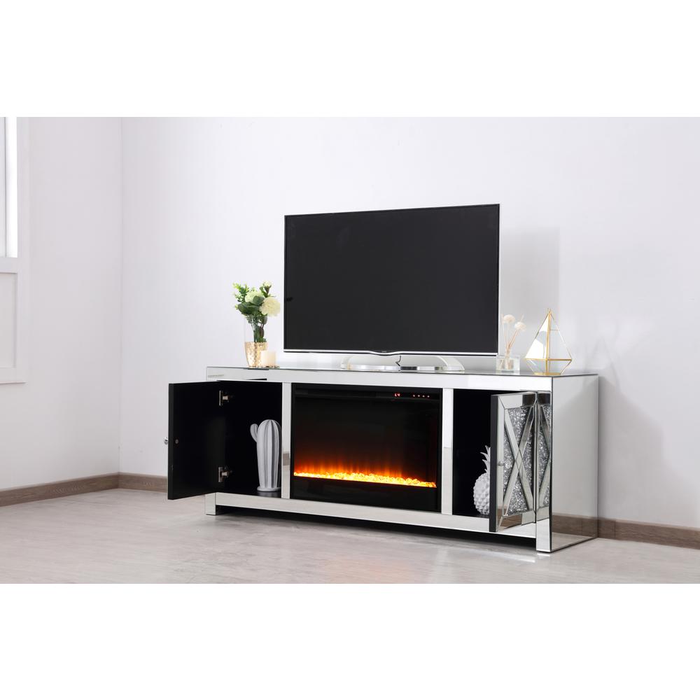 59 In.Crystal Mirrored Tv Stand With Crystal Insert Fireplace. Picture 4