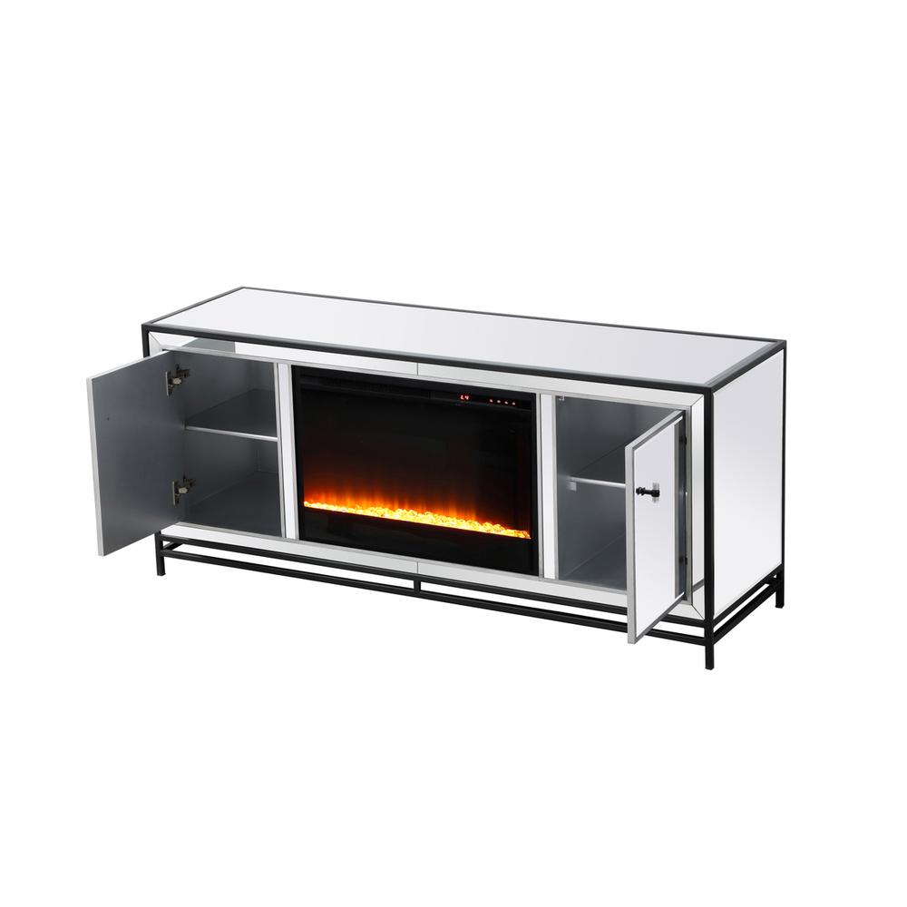 James 60 In. Mirrored Tv Stand With Crystal Fireplace In Black. Picture 8