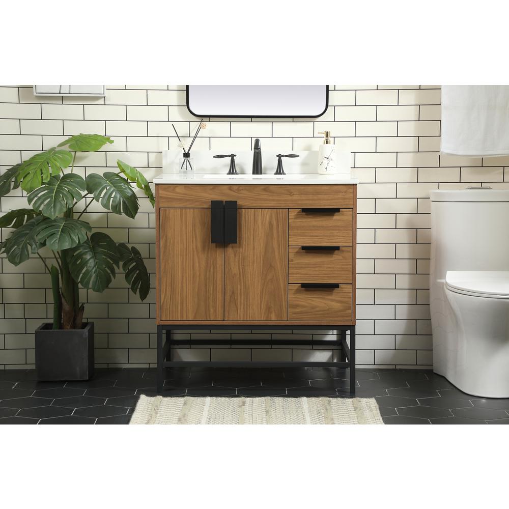 32 Inch Single Bathroom Vanity In Walnut Brown With Backsplash. Picture 14