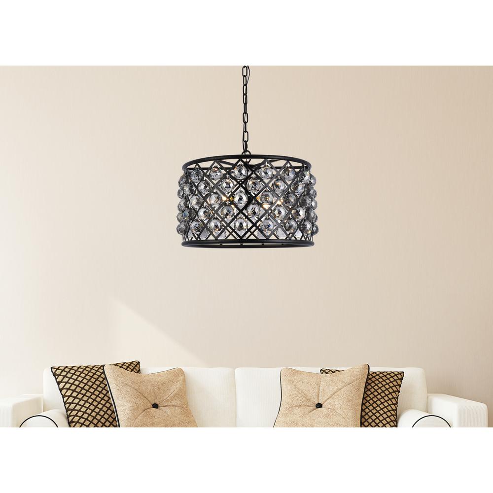 Madison 6 Light Matte Black Pendant Silver Shade (Grey) Royal Cut Crystal. Picture 8