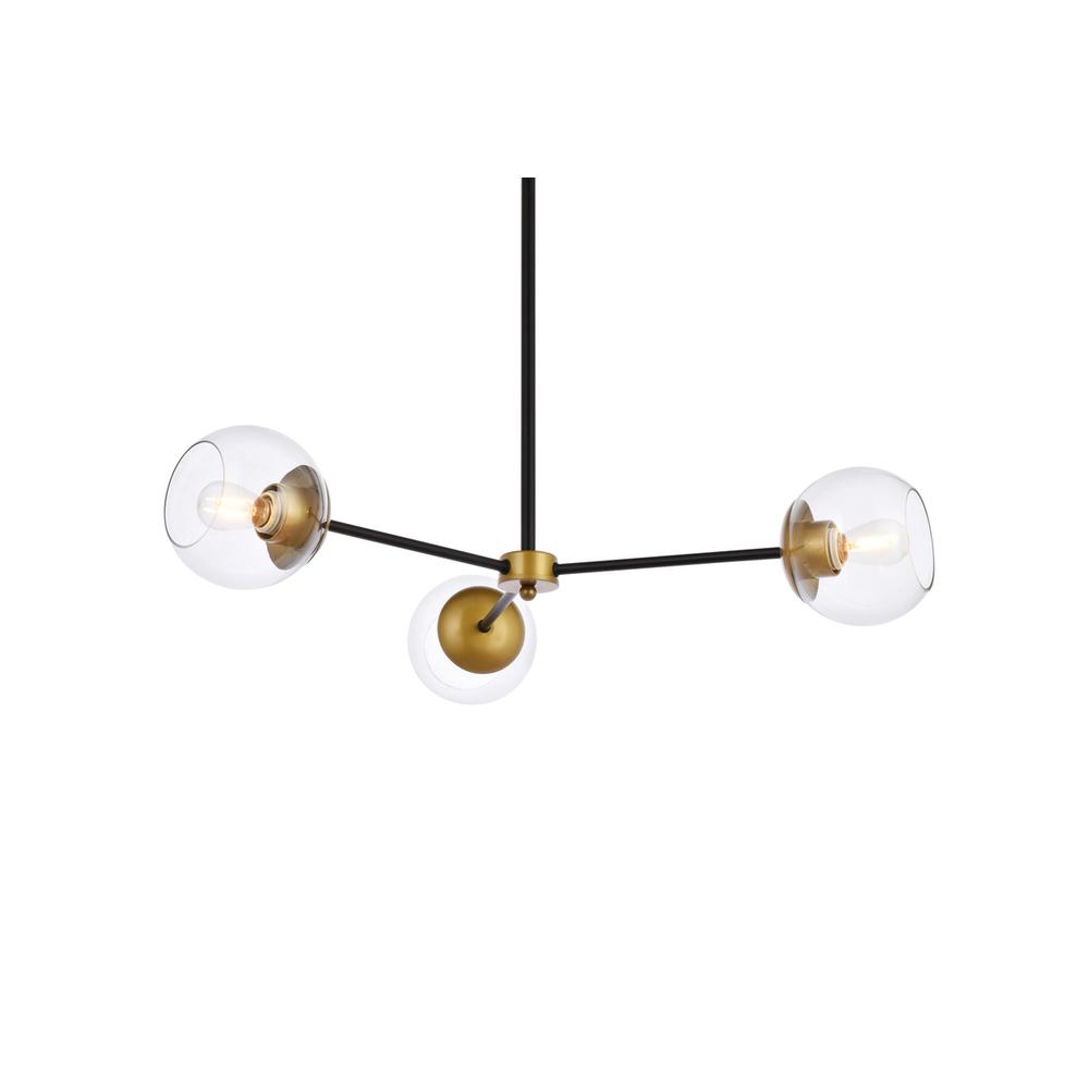 Briggs 32 Inch Pendant In Black And Brass With Clear Shade. Picture 2