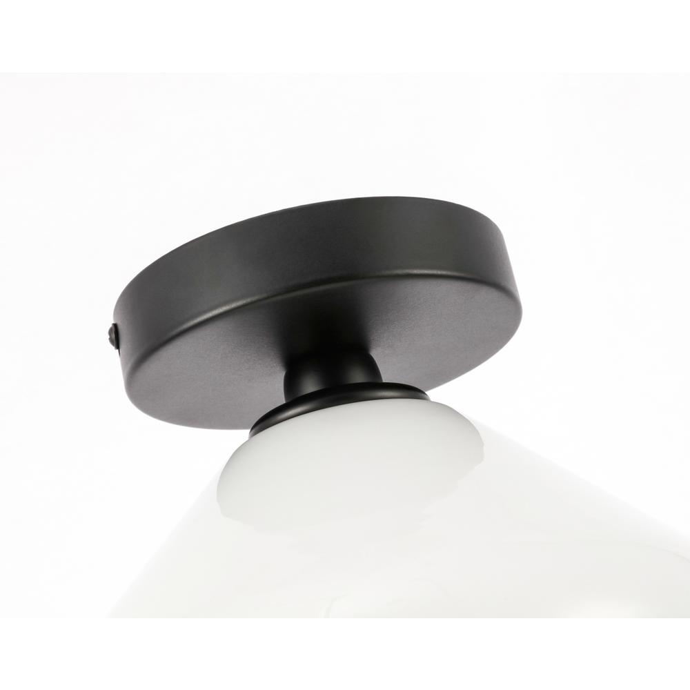 Gene 1 Light Black And Frosted White Glass Flush Mount. Picture 9