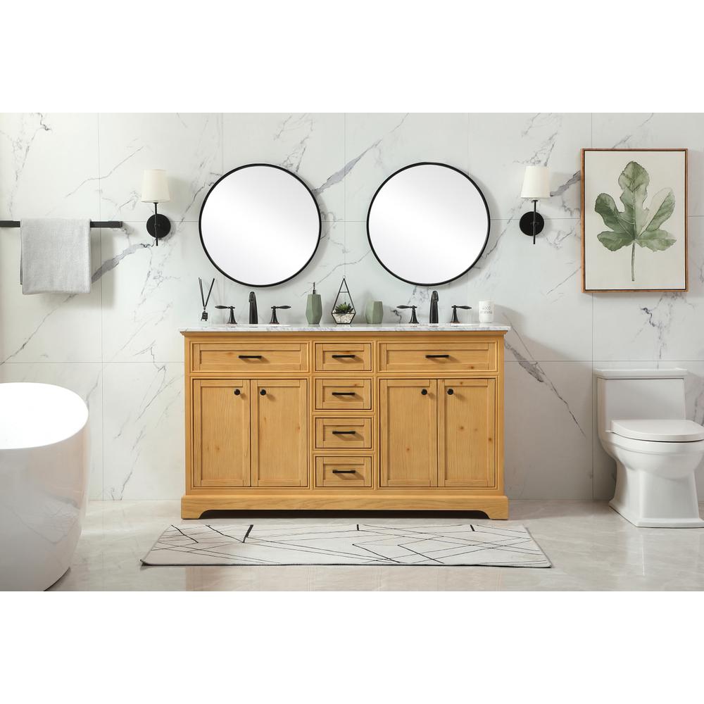 60 Inch Double Bathroom Vanity In Natural Wood. Picture 4