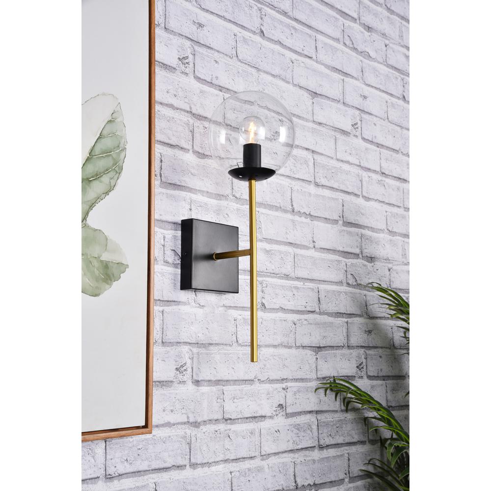Neri 1 Light Black And Brass And Clear Glass Wall Sconce. Picture 8