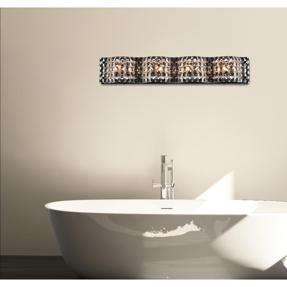 Ollie 4 Light Bath Sconce In Black With Clear Crystals. Picture 6