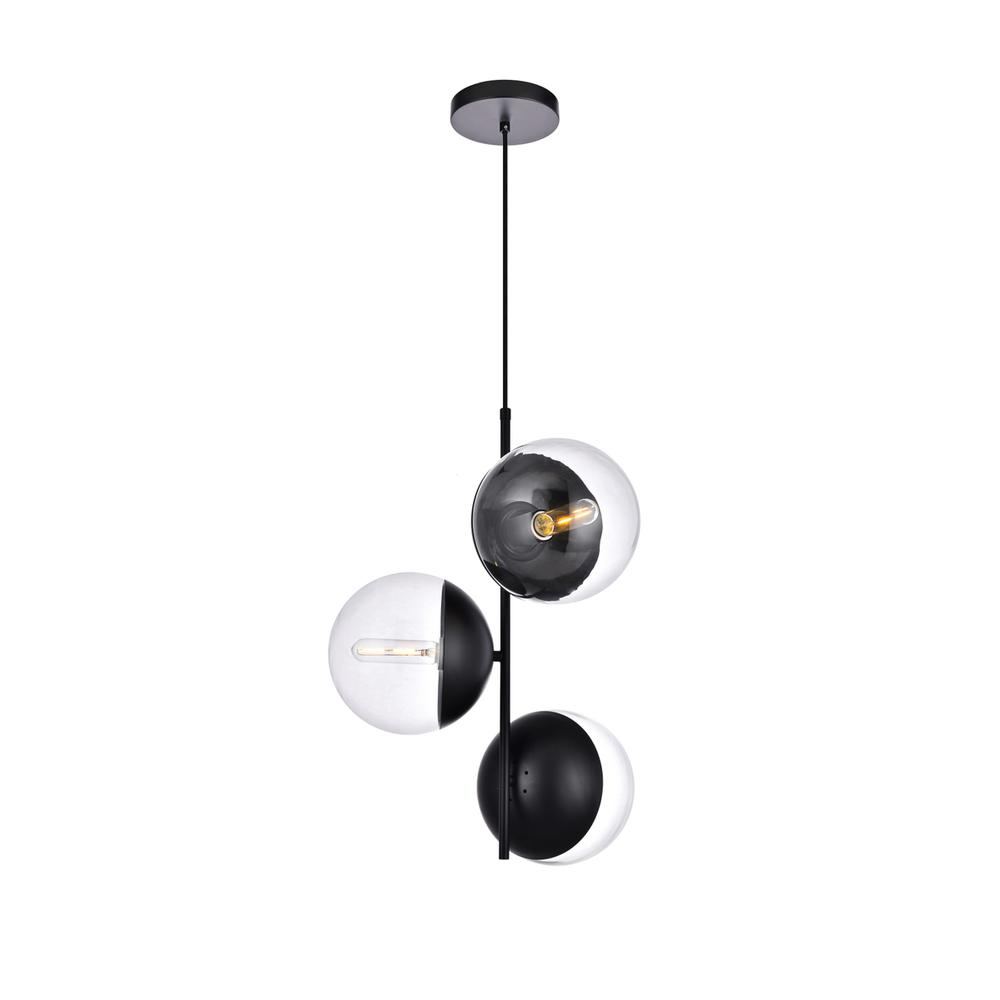 Eclipse 3 Lights Black Pendant With Clear Glass. Picture 1