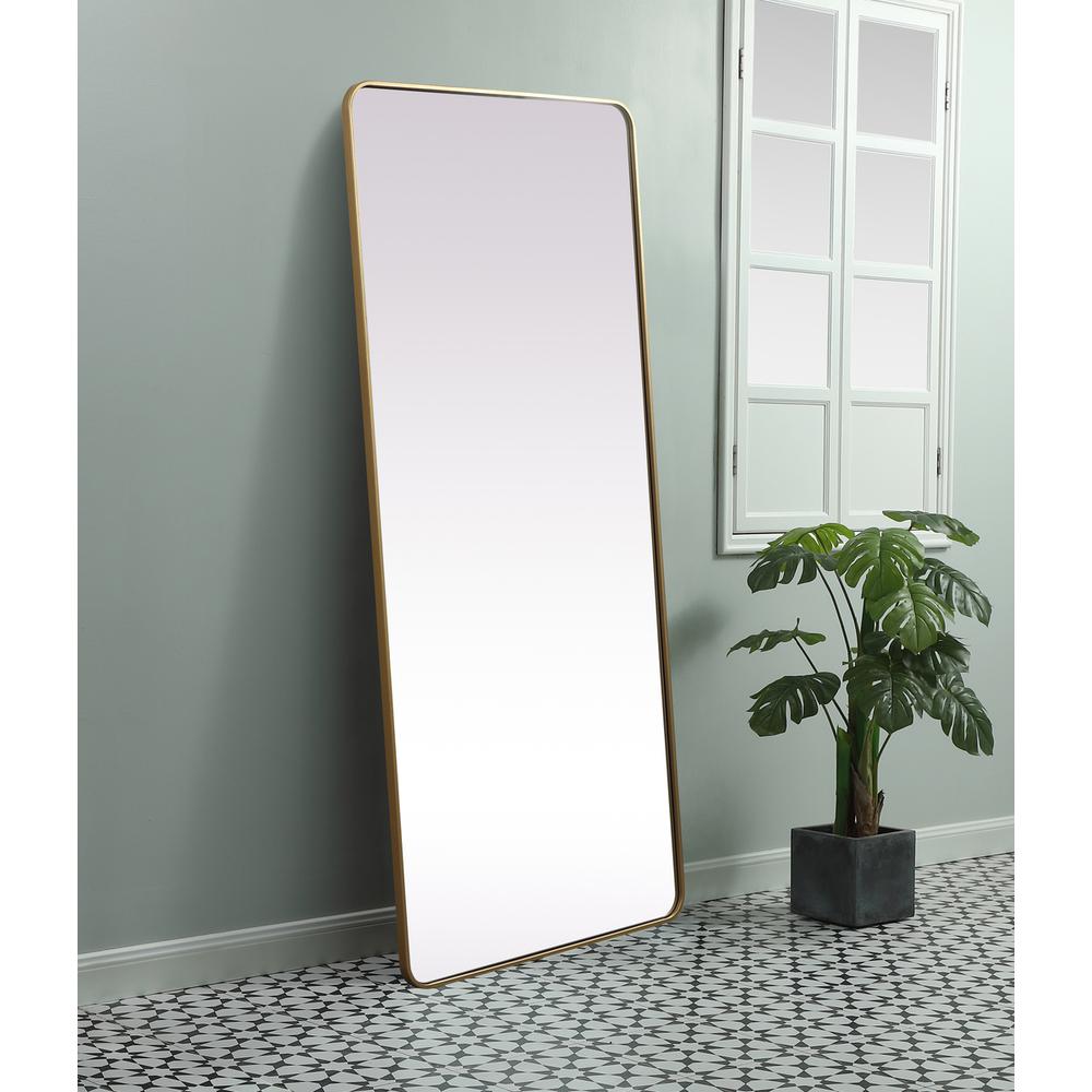 Soft Corner Metal Rectangle Full Length Mirror 32X72 Inch In Brass. Picture 2