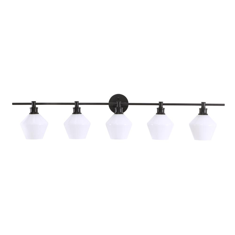 Gene 5 Light Black And Frosted White Glass Wall Sconce. Picture 10