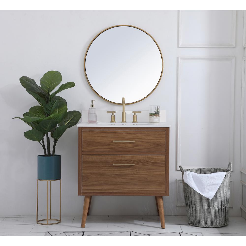 30 Inch Bathroom Vanity In Walnut Brown With Backsplash. Picture 4