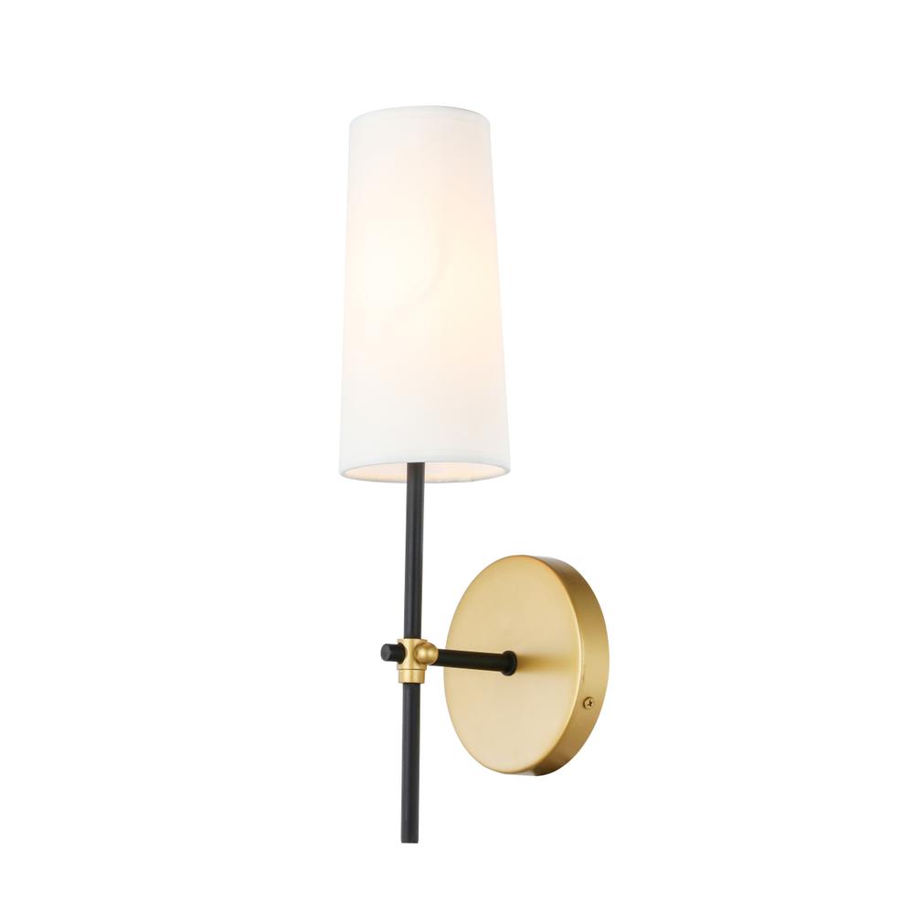 Mel 1 Light Brass And Black And White Shade Wall Sconce. Picture 6