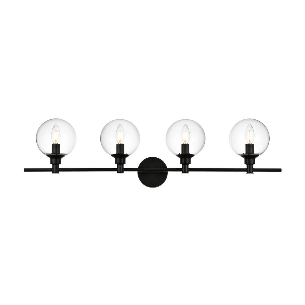 Jaelynn 4 Light Black And Clear Bath Sconce. Picture 1