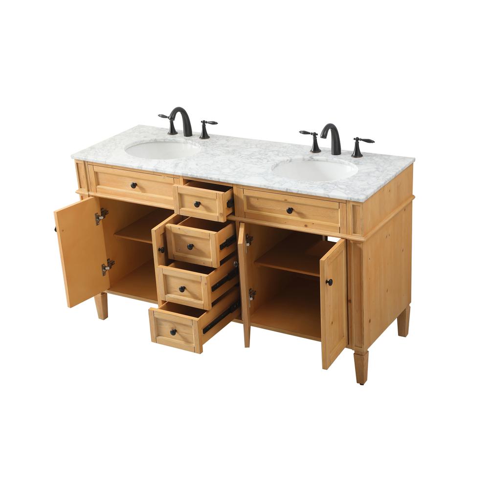 60 Inch Double Bathroom Vanity In Natural Wood. Picture 9