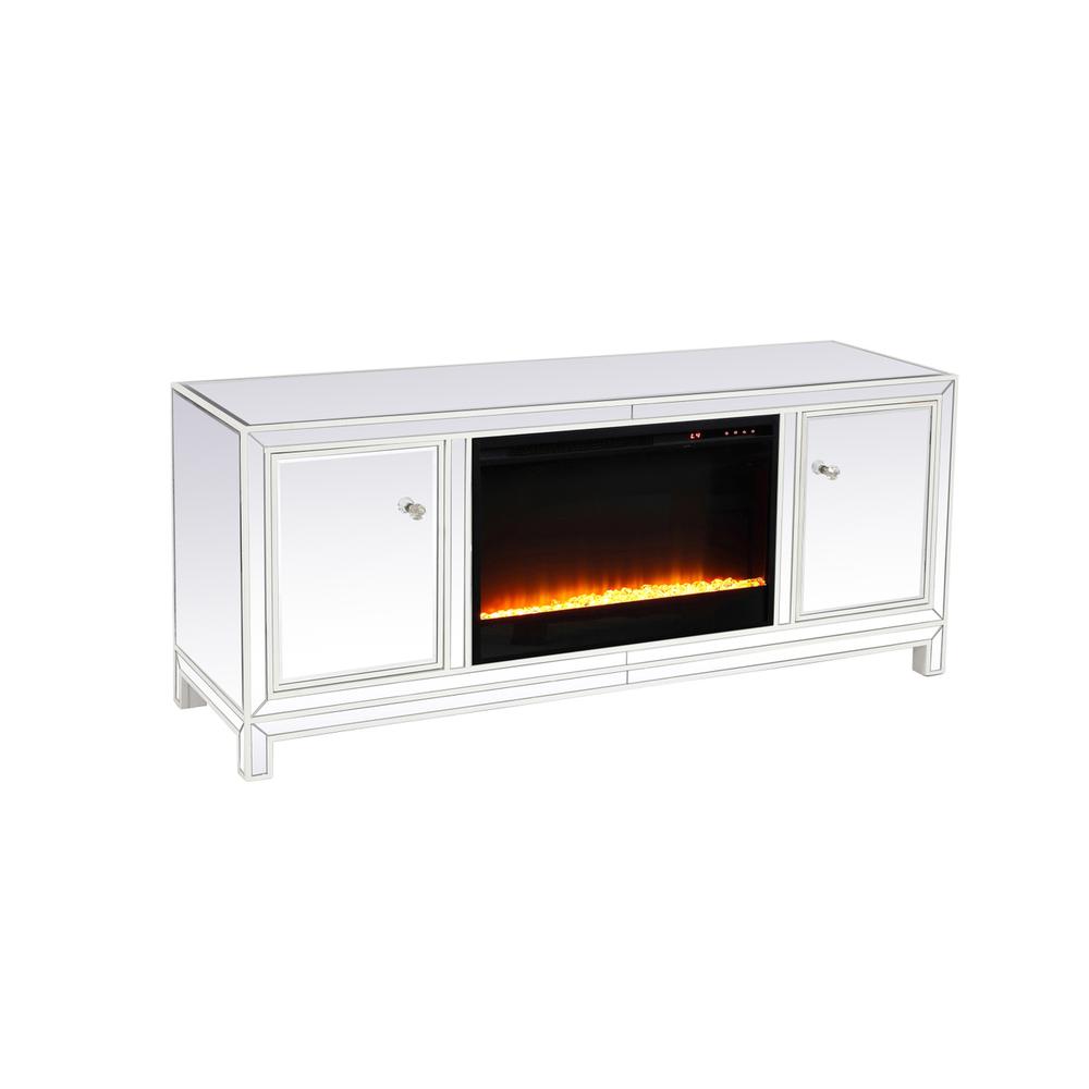 60 In. Mirrored Tv Stand With Crystal Fireplace Insert In White. Picture 3