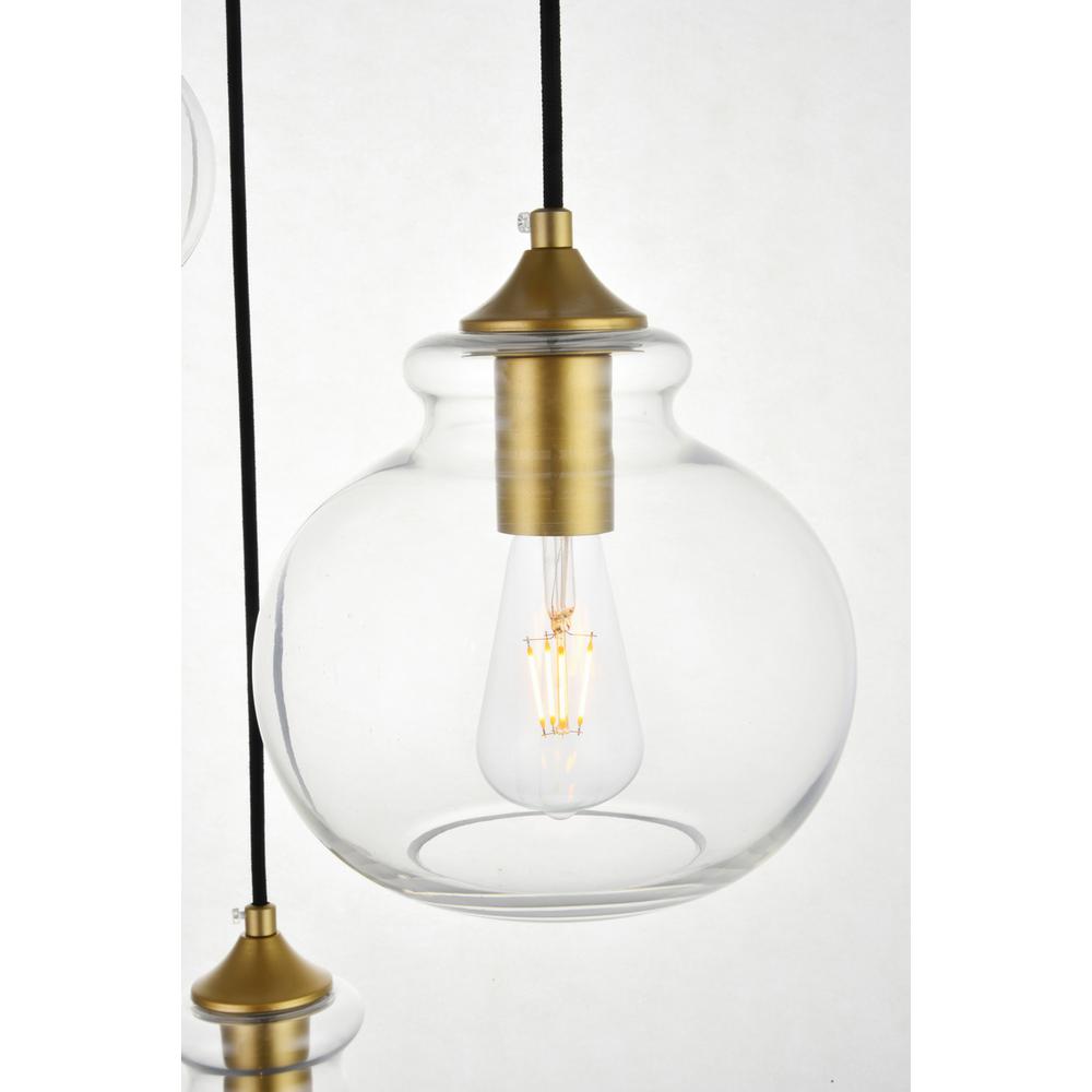Destry 3 Lights Brass Pendant With Clear Glass. Picture 3